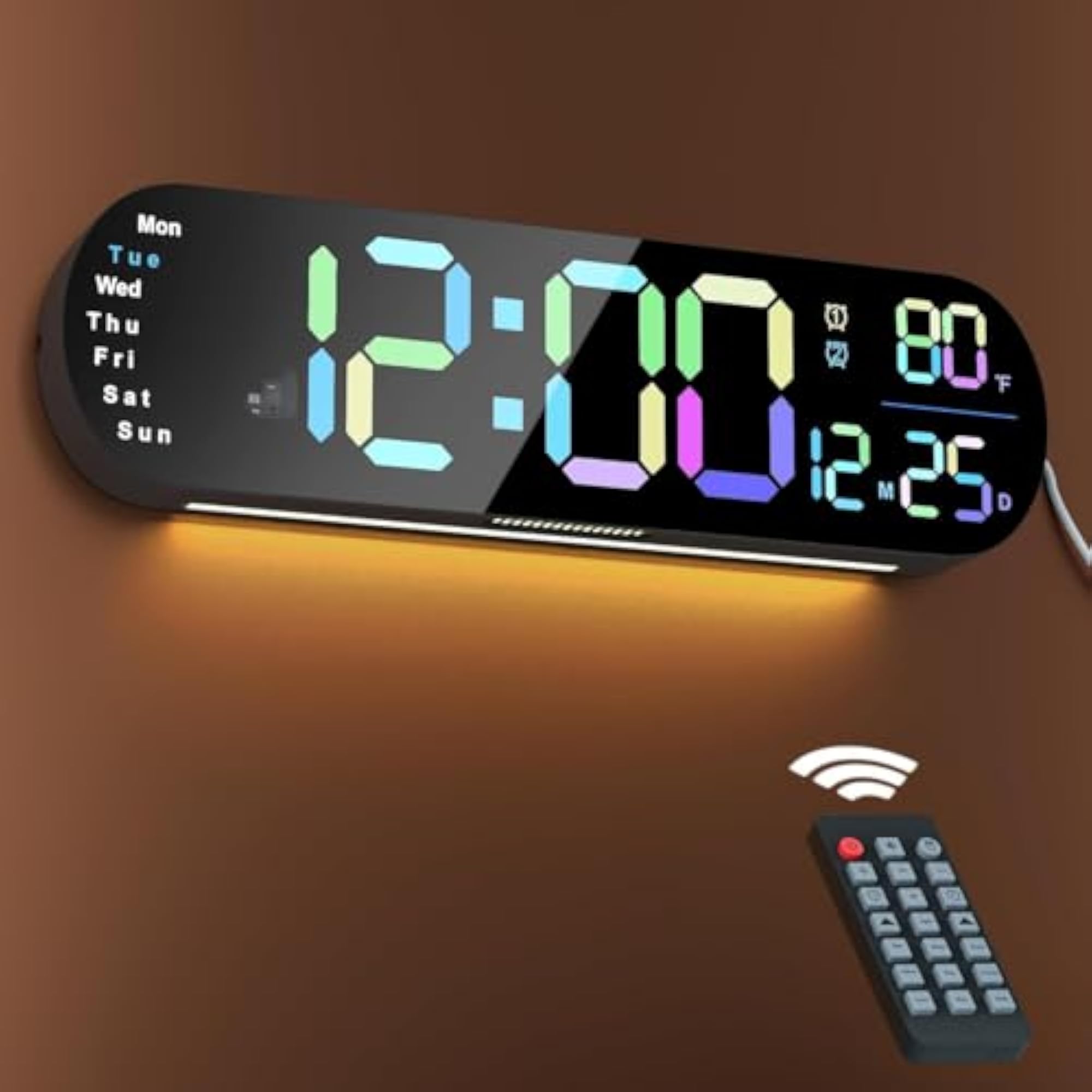 Digital Wall Clock with RGB Display Colors